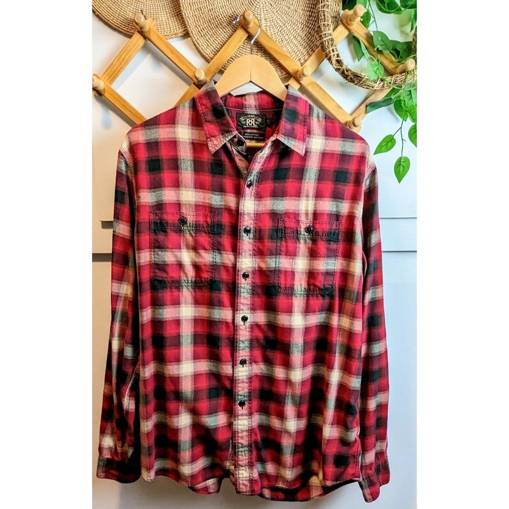 RALPH LAUREN PLAID FLANNEL LONG SLEEVE BUTTON DOWN TOP SIZE LARGE